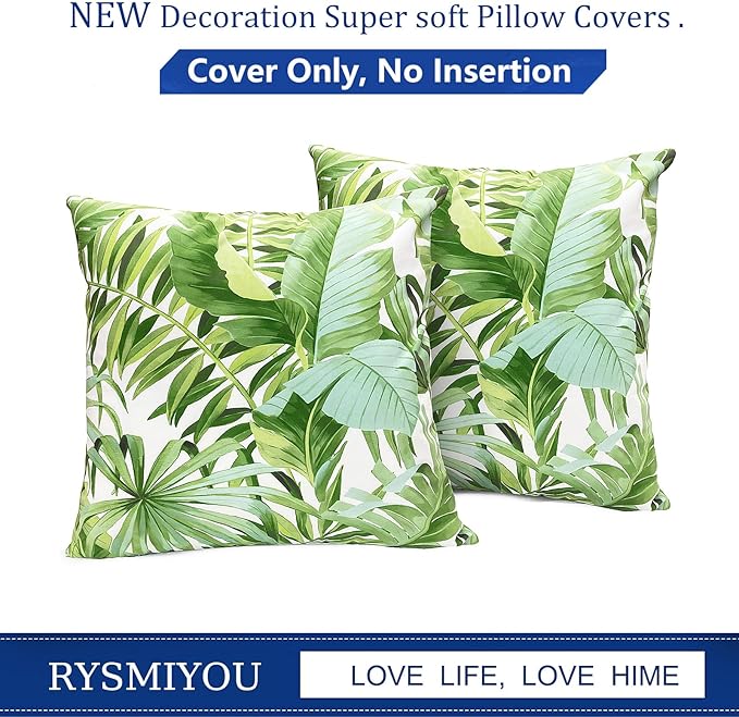 Decorative Throw Pillow Covers Set of 2 Green Leaves of Tropical Pillow Covers 20x20 inch Super Soft Short Plush Square Throw Pillows,Farmhouse Outdoor Pillow Covers for Couch Living Room