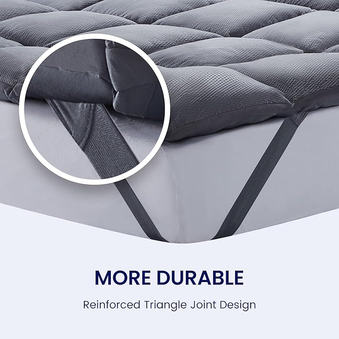 SLEEP ZONE Cooling Mattress Topper Twin Size Quilted Fitted Mattress Pad Cover, Soft Fluffy Down Alternative Pillow Top Bed Topper Deep Pocket 8-21 Inch (Grey, Twin)