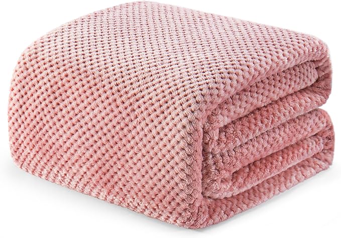 Exclusivo Mezcla Fleece Bed Blanket Twin Size, Super Soft and Warm Blankets for Couch, Sofa and Bed Waffle Textured, Cozy, Fuzzy and Lightweight (Dusty Pink, 90x66 Inches)