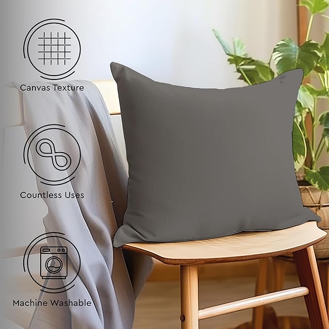 Encasa XO Throw Pillow Covers 12x12 in Set of 2 Grey | No Inserts | Cotton Pillow Covers for Living Room, Bed, Sofa, Couch | Decorative Cushion Covers with Improved Zippers