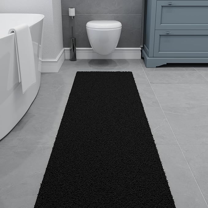 Ottomanson 2' x 20' Shaggy Runner Rug - Plush & Cozy Non-Slip Carpet for Bedroom, Living Room, Bathroom & Entryway - Durable & High-Traffic Friendly for Hallways & Dorms, Black