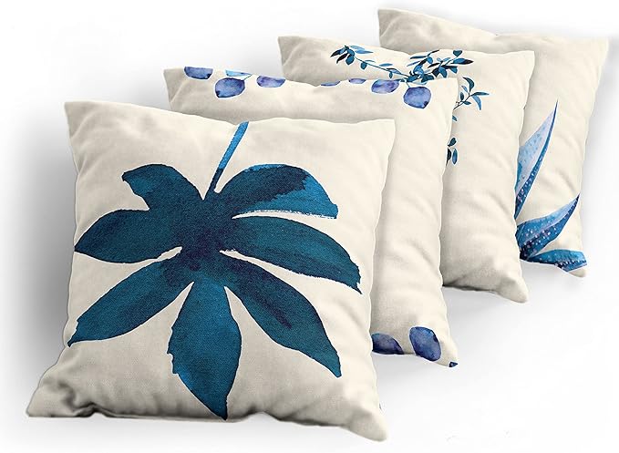 Ambesonne Botanical Throw Pillow Cushion Case Pack of 4, Minimalist Watercolor Painting Leaves Agave Branches Plant in a Pot, Modern Accent Double-Sided Digital Printing, 18", Dark Turquoise Ceil Blue