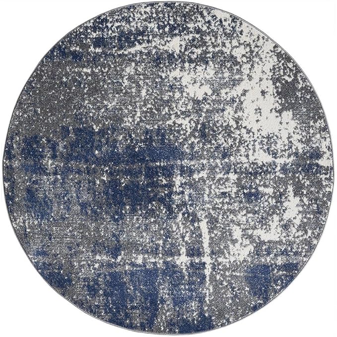 Keen Home Design Area Rugs - 10ft Round Non-Shedding, Abstract Rugs for Kitchen, Living Room, Bedroom, Dining Room, Entryway - Size: 10' Round, Navy/Grey/White