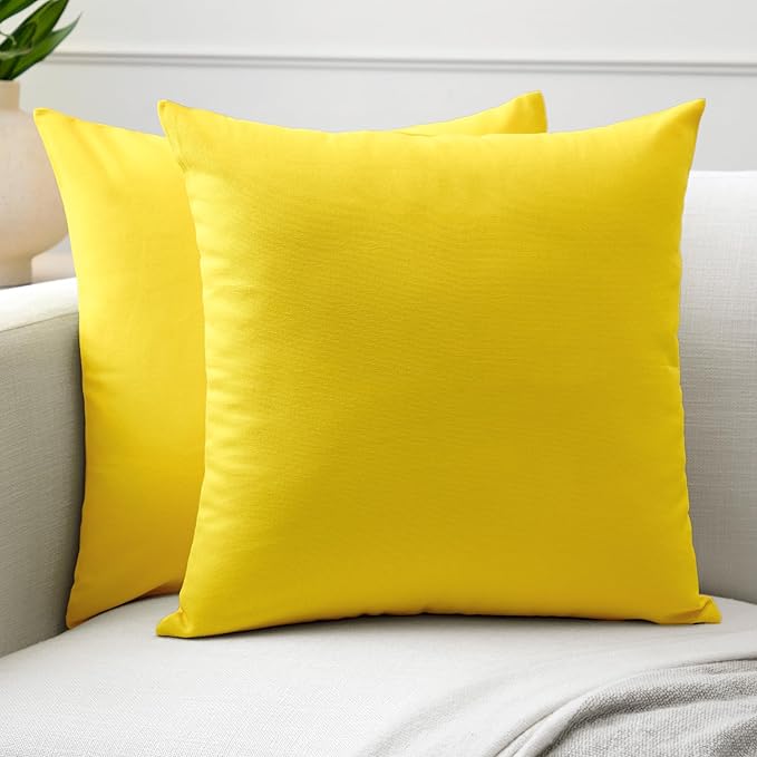 Encasa XO Throw Pillow Covers 16x16 in Set of 2 Sunbeam Yellow | No Inserts | Cotton Pillow Covers for Living Room, Bed, Sofa, Couch | Decorative Cushion Covers with Improved Zippers
