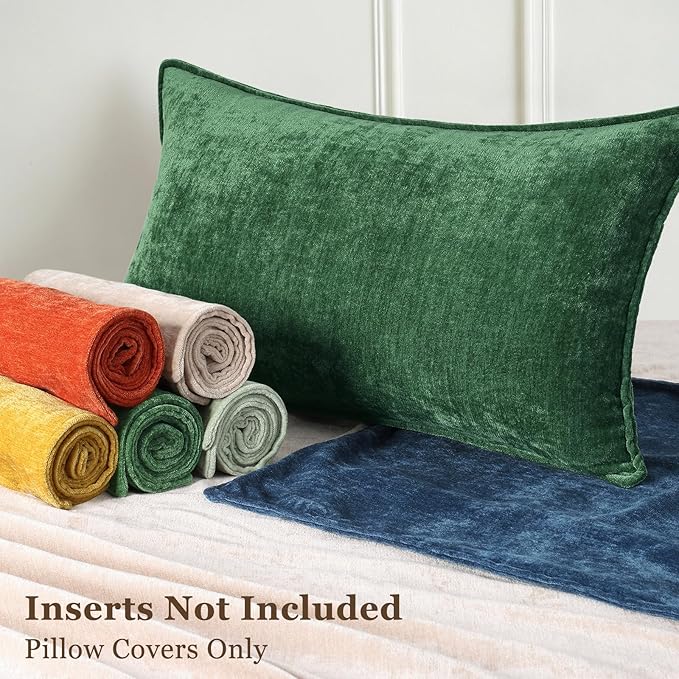 decorUhome Christmas Couch Throw Pillow Covers 12x20 Set of 2, Decorative Soft Euro Neutral Chenille Lumbar Pillow Covers with Elegant Design for Sofa Bed Living Room Home Decor, Green