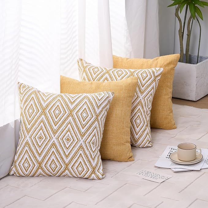 HPUK Decorative Throw Pillow Covers Set of 4 Couch Pillows Accent Cushion Cover for Couch Sofa Living Room, 20"x20" inches, Ochre