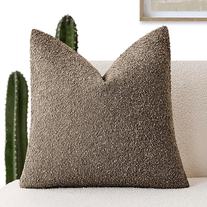 Foindtower Decorative Textured Boucle Throw Pillow Covers Accent Solid Pillow Cases Neutral Soft Cozy Couch Cushion Case for Chair Sofa Bedroom Living Room Home Decor 26x26 Inch,1PC,Light Brown