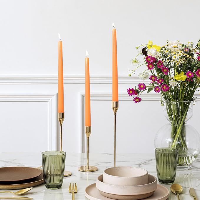 Viyffo Taper Candles 10 Inch – 4 Pack Mild Orange, Dripless, Unscented, Smokeless – 8 Hour Burn – Tall Candlesticks for Wedding, Dinner, Holiday, Party, Home Decor