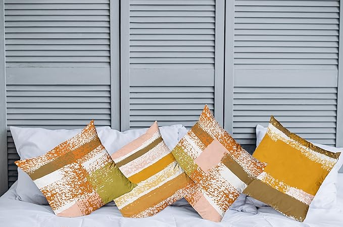 Ambesonne Grunge Throw Pillow Cushion Case Pack of 4, Abstract Design Simplistic Minimal Stripes Brushstrokes Contemporary Print, Modern Accent Double-Sided Digital Printing, 16", Orange Rose and Fawn