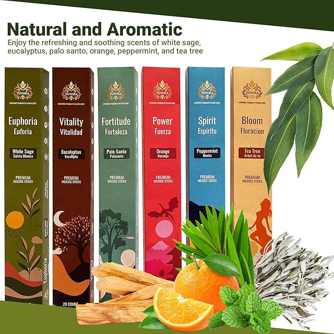 Aromatic Incense Sticks Gift Set – 120 Natural & Non-Toxic Incense Sticks | 6 Soothing Scents | Home, Meditation, Relaxation & Yoga | Free Incense Holder | Inciensos - Gifts for Women