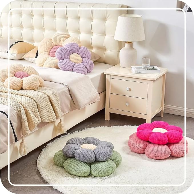 Flower Throw Pillow, Soft Hot Pink 14.9" Shaped Floor Pillow for Home Decor, Cute Aesthetic Plush Decorative Pillows for Bed, Sofa, Couch