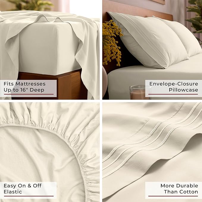 Mellanni Queen Sheets Set - 4 PC Iconic Collection Bedding - Hotel Luxury, Extra Soft, Cooling Bed Sheets - Wrinkle, Fade, Stain Resistant (Queen, Golden Ivory)