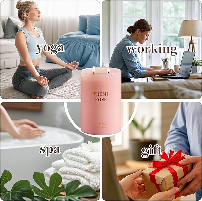 Goodpick Fresh Rose Candles for Women, Pink Candle, Soy Wax 22oz Large 120 Hours Burning, Aromatherapy Candles