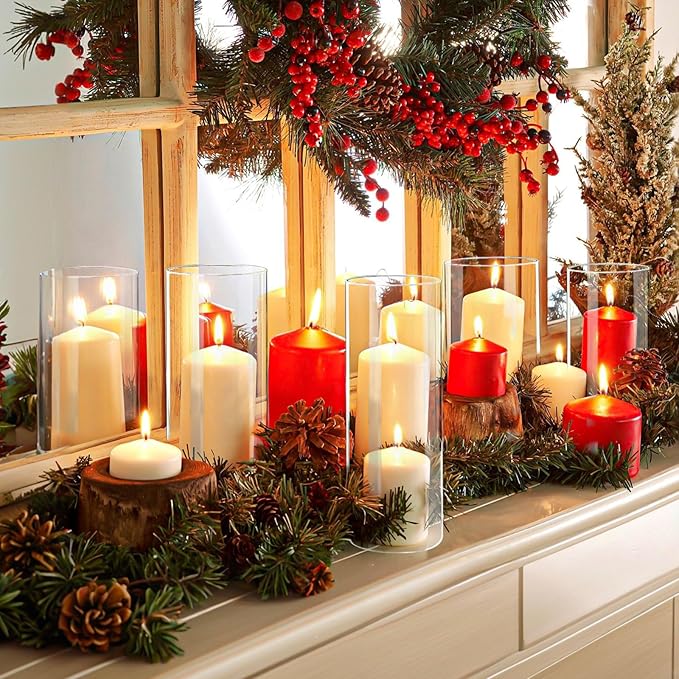 Humicane Candle Holder,Open Ended Glass Candleholder Multiple Size Choices,Clear Cylinder GlassCandle Holder for Wedding Centerpieces,Home Decor(3pcs:8x4", 3pcs: 8x3.5")