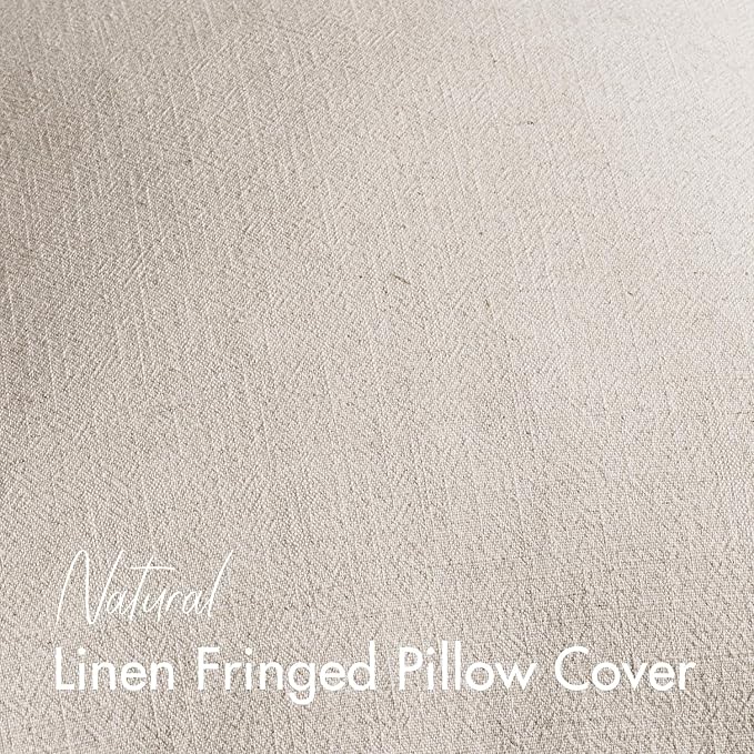 Woaboy Set of 2 Decorative Linen Fringe Throw Pillow Covers Boho Farmhouse Cushion Covers Accent Pillowcases with Tassels for Living Room Couch Sofa Bed Chair,20x20 Inch,Beige
