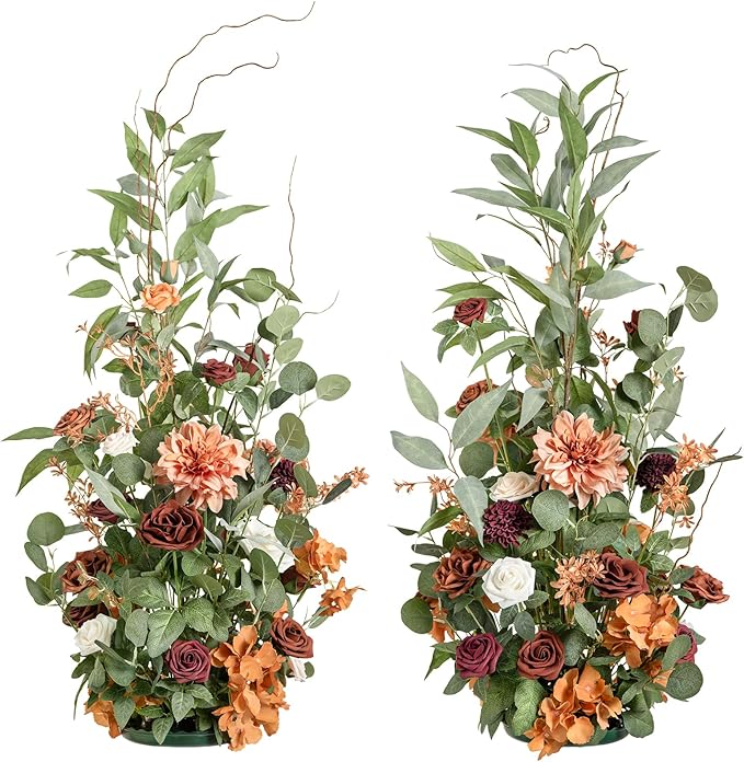 Ling's Moment 41" Tall Fall Free Standing Artificial Flowers Arrangements 2 pcs Wedding Arch Altar Stage Decorations Sunset Terracotta For Ceremony Reception Church Backdrop Outdoor Aisle Floral Party