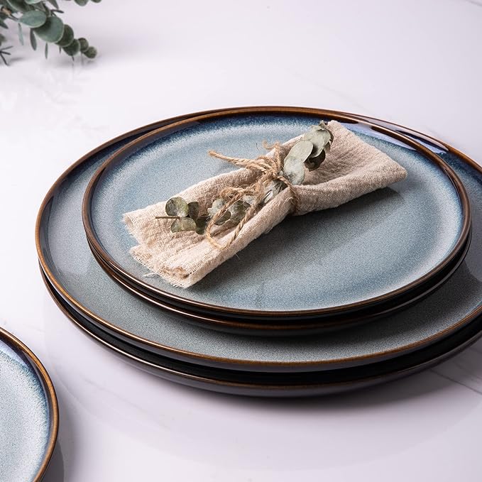 LERATIO Ceramic Dinner Plates Set of 6, 10.5 Inch Reactive Glaze Porcelain Plates, Modern Shape Dinnerware Dishes Set for Kitchen,Microwave&Dishwasher&Oven Safe, Scratch Resistant-Gray Blue