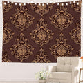 Batmerry Brown Damask Floral Tapestry, Vintage Golden Brown Damask Pattern Wall Art Hanging Decoration Polyester Fiber White Ruffled Around For Dorm Room Bedroom Living Room, 35 X 47 Inches