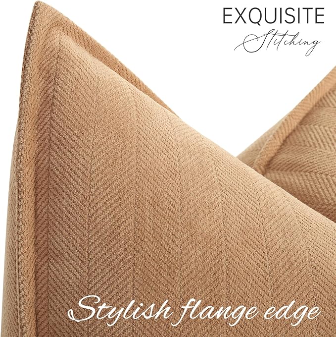 ZWJD Camel Pillow Covers 22x22 Set of 2 Chenille Throw Pillow Covers with Elegant Design Soft and Luxurious Decorative Throw Pillows for Couch, Bed, and Home Decor