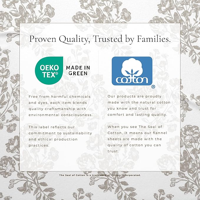 Great Bay Home Flannel Sheet Set California King Size - 100% Turkish Cotton, Double-Brushed, Winter Floral Bed Sheets - Ultra-Soft, Cozy, 4-Piece Bedding Set (Toile - Grey)