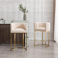 Modern Counter Height Linen Upholstered Bar Stools Set of 2, 29" Kitchen Counter Island Stools Bar Chairs with Gold Metal Frame for Kitchen Island, Cream