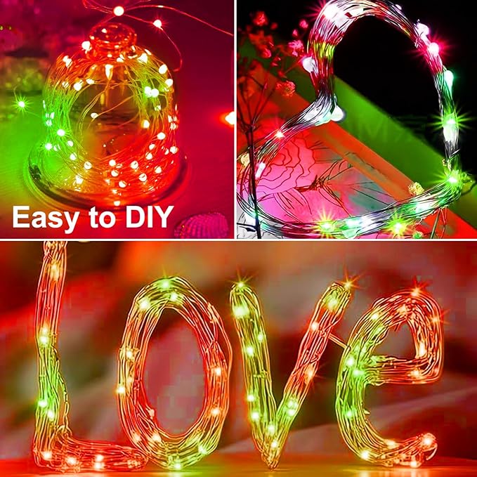 ZGWJ 24 Pack Christmas Fairy Lights Battery Operated, 7ft 20LED Mini Fairy String Lights Silver Wire 3 Modes Waterproof for Christmas Tree DIY, Parties, Bedroom Decorations Red&Green