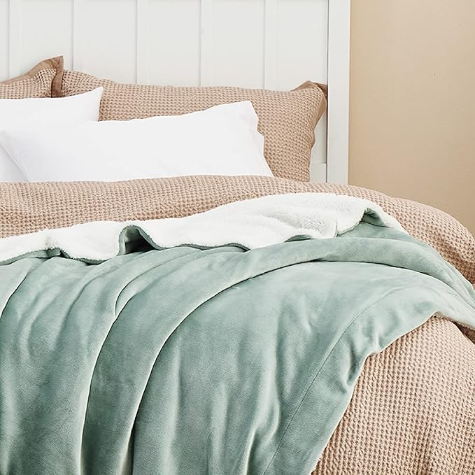 Bedsure Sherpa Fleece Throw Blanket Twin Size for Couch - Thick and Warm, Soft Fuzzy Plush Twin Blanket for Winter, Sage Green, 60x80 Inches