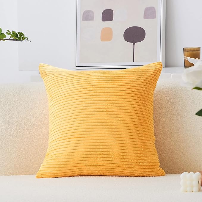 Home Brilliant Yellow Euro Sham Super Soft Pillow Cover 26x26 Striped Corduroy Large Throw Pillow for Living Room Fall Winter Decor, 26 x 26 Inch (66cm), Sunflower