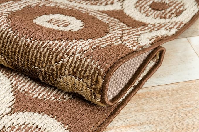 Custom Length Cut to Size Modern Farmhouse Carpet Runner Rug for Hallways, Non Slip Rubber Backed, 31 inch Wide X Customized Length, Geo Brown, 31 inch X 9 feet