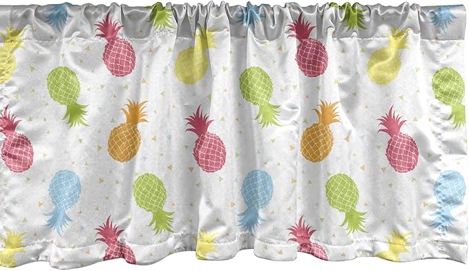 Lunarable Pineapple Window Valance, Colorful Pineapples Spring Refreshment Cheering Design Illustration, Curtain Valance for Kitchen Bedroom Decor with Rod Pocket, 54" X 18", Magenta Blue