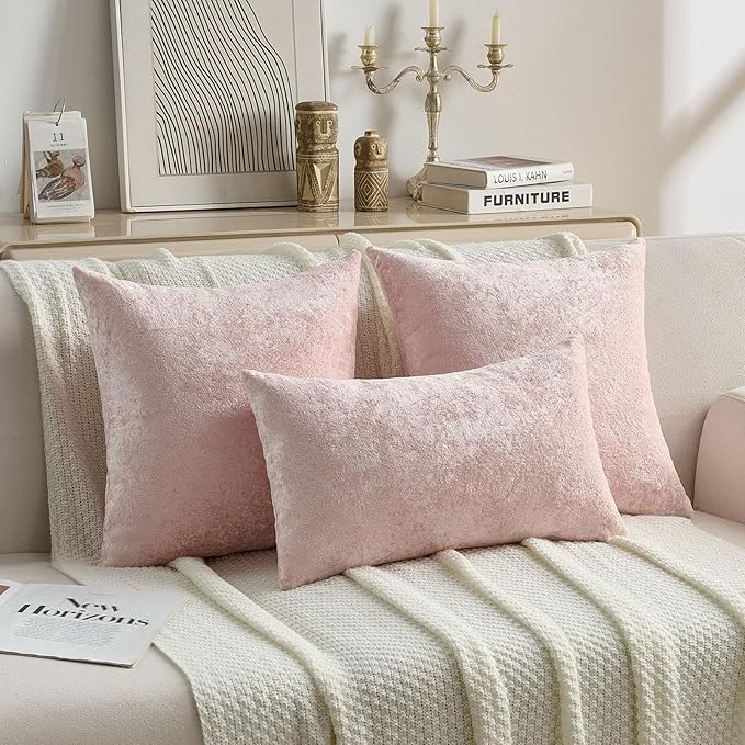 FUTEI Pink Flannel Throw Pillow Covers 26x26 Inch Set of 2,Soft Dimensional Textured Euro Pillow Shams,Modern Home Decor for Couch Living Room
