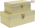 Faux Leather Decorative Storage Boxes Set of 2, Gold