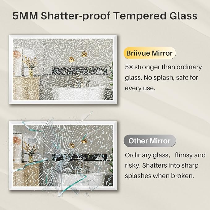 36x30 Inch White Bathroom Mirror for Wall, Thick Metal Framed Rectangle Mirrors for Over Sink, Bedroom, Living Room, Entryway, Anti-Rust, HD Tempered Glass