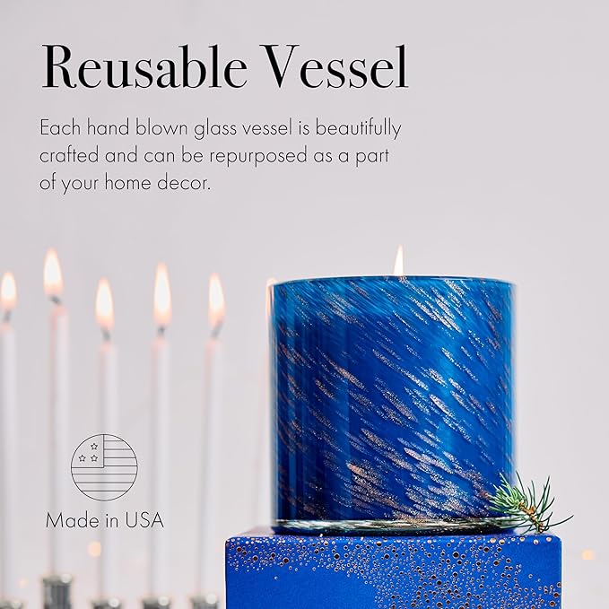 LAFCO New York 2025 Holiday Signature Candle, Eight Nights’ Light - 15.5 oz - 90-Hour Burn Time - Reusable, Hand Blown Glass Vessel - Made in The USA