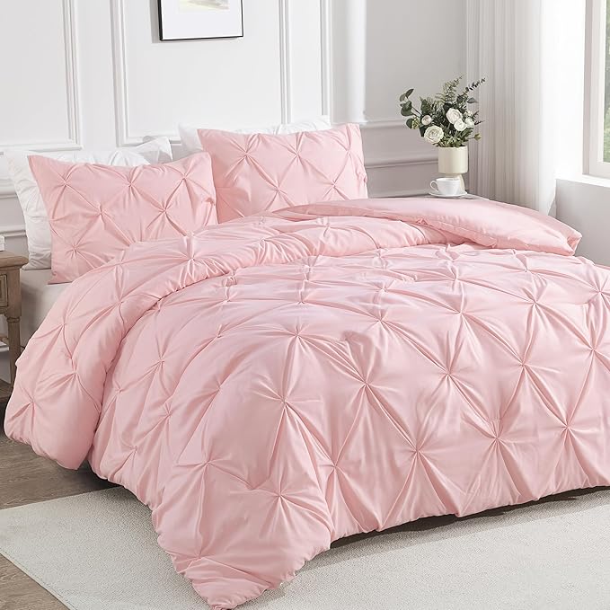 Andency Pink Comforter Set King(104x90Inch), 3 Pieces Soft Lightweight Cute Pinch Pleat Bedding Comforters & Sets, All Season Western Warm Down Alternative Bed Set for Girls Women