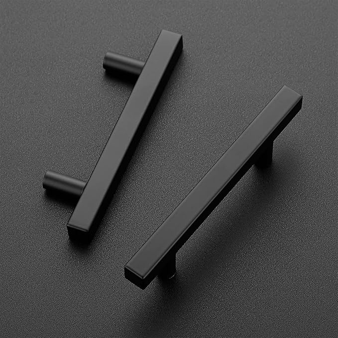 Ravinte Cabinet Handles 15 Pack - 3-3/4 Inch Matte Black Square Pulls, 6 Inch Overall Length - Kitchen Hardware Drawer Pulls
