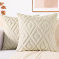 decorUhome Couch Throw Pillow Covers 22x22 Set of 2, Decorative Soft Plush Faux Wool Neutral Accent Pillow Covers for Bed Sofa Living Room, Beige