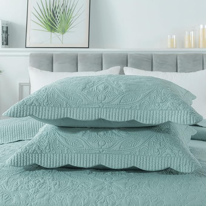 HoneiLife California King Quilts - Oversized King Bedspreads 128x120, Rustic Bedding Sets 4-Piece,Reversible Coverlets Lightweight Bed Cover for All Season Use-Sage Green
