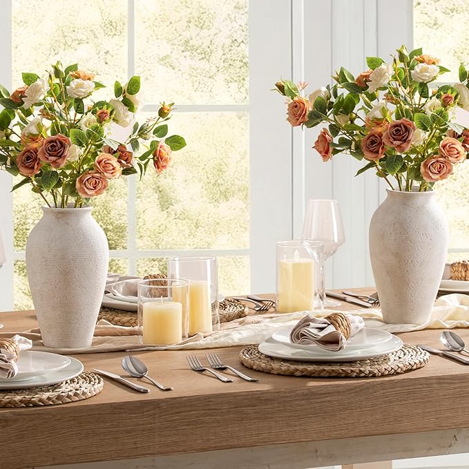 Ceramic Flower Vase Home Decor - Large Tall Farmhouse Table Vases Rustic Vintage Living Room Kitchen Bedroom Decorations for House Book Shelf Office Coffee Desk Dining Fireplace (11" Rustic)