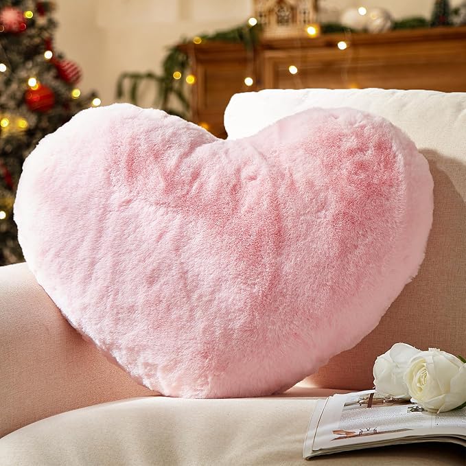 YRXRUS Heart Pillows, Love Heart Shaped Pillow, Small Cute Pink Heart Pillows for Gifts, Faux Rabbit Throw Pillows for Her, Kids, Girls Home Decoration, 10X11 Inch