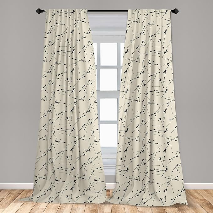 Ambesonne Arrow Curtains, Repetitive Abstract Simplistic Arrow Motif with Irregular Symmetry, Window Treatments 2 Panel Set for Living Room Bedroom, Pair of - 28" x 84", Sepia Charcoal