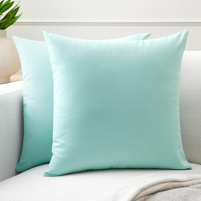 Encasa XO Throw Pillow Covers 20x20 in Set of 2 Egg Blue | No Inserts | Cotton Pillow Covers for Living Room, Bed, Sofa, Couch | Decorative Cushion Covers with Improved Zippers