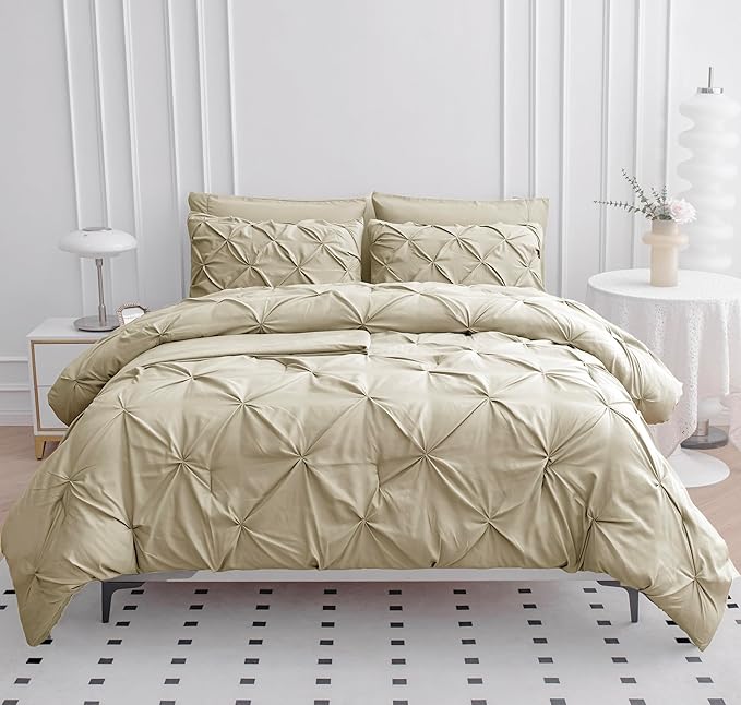 Lane Linen Queen Comforter Set with Sheets, 7 Piece Set, Pintuck Design, Soft Bedding, Bed Set - Linen