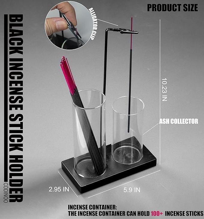 2 in 1 Incense Holder for Sticks Incense Burner Holder with Storage,Glass Upside Down Incense Holder for Sticks with Glass Ash Catcher for Meditation Yoga Spa Room Decor[Black]