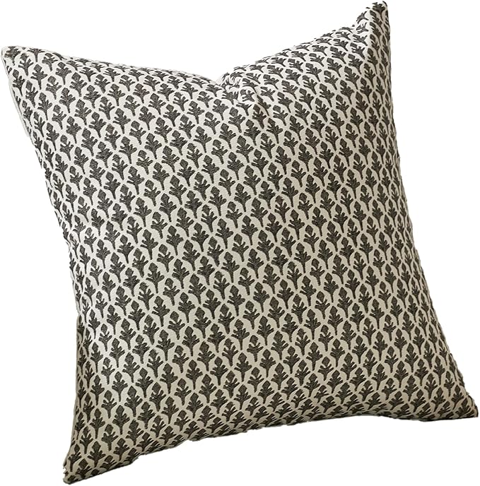 Floral Pillow Covers 18x18 Pillow Cover Block Print Couch Pillows for Living Room Decorative Neutral Accent Throw Pillow Covers, 1PC, Charcoal Black