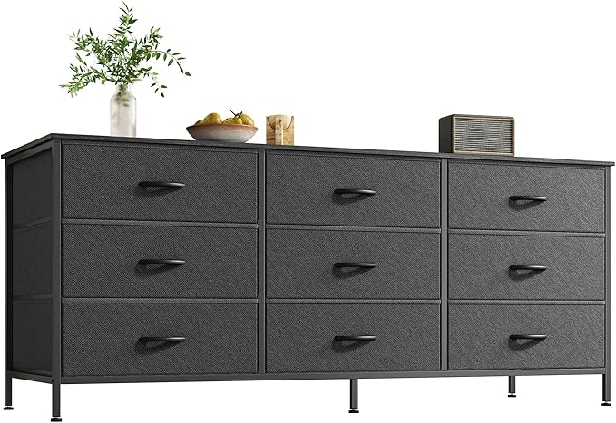Huuger 9 Drawer Dresser, 55 Inch Dresser TV Stand for 55, 60 Inch TV, Entertainment Center with Drawers, for Bedroom, Closet, Black