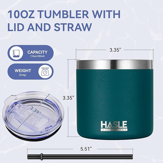 HASLE OUTFITTERS 10oz Insulated Tumblers with Lid and Straw,Stainless Steel Tumbler Travel Coffee Mug,Double Wall Reusable Tumbler Cup for Iced and Hot Drinks(Dark Green,12 Pack)