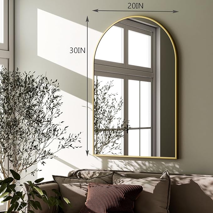 HARRITPURE 20"x30" Arched Bathroom Mirror - Wall Mounted Mirror - Gold Arch Mirror - Aluminum Alloy Frame Bathroom Mirror Living Room, Bedroom and Entryway