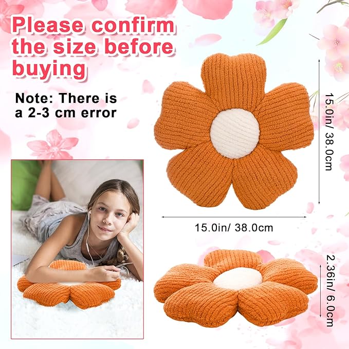 6 Pcs Flower Shaped Pillows Daisy Floor Throw Pillows 15 Inch Flower Seat Cushion for Reading Sofa Couch Bed Decor for Christmas Back to School Classroom(Light Color)