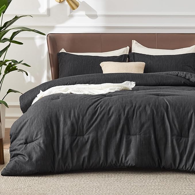 Bedsure Oversized King Comforter Set - Black Soft Bedding for All Seasons, Cationic Dyed Bed Set, 3 Pieces, 1 Oversized King Size Comforter (120"x98") and 2 Pillow Shams (20"x36"+2")